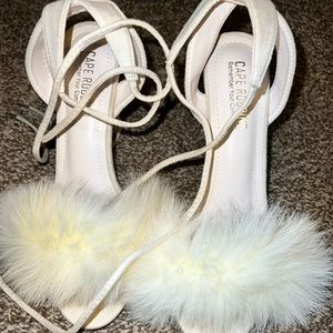 Faux fur heel sandals